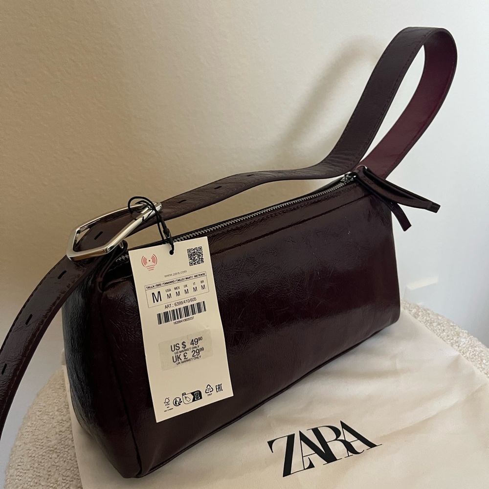 Zara Dark Burgundy Faux Leather Shoulder Bag